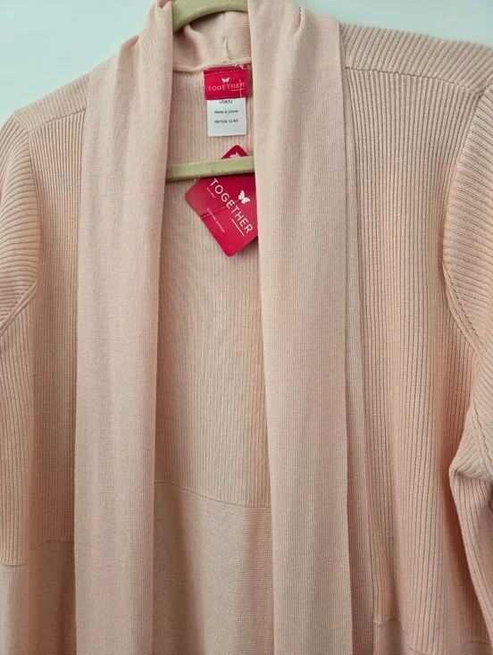 Together long-sleeve open shawl knit cardigan duster. Peach Blush Pink. Size 12. - Picture 2 of 9